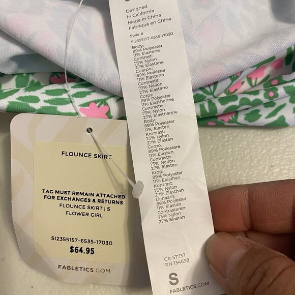 New Fabletics Women S Active Skirt Skort Jersey Flounce Skirt WhiteGreen Floral - Picture 3 of 6